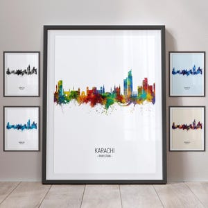 Skyline di Karachi, Karachi Pakistan Cityscape Art Print Poster Ritratto PX (8814)