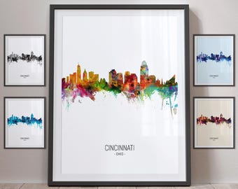 Poster con stampa artistica di Cincinnati Skyline, Ohio Cityscape, ritratto - PX (5020)