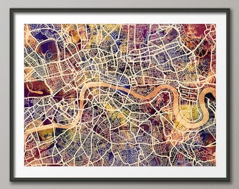 London Map, Street Map of London England, Art Print (1525)