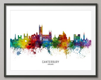 Canterbury Skyline England, Cityscape Painting Art Print Poster CX (6615)