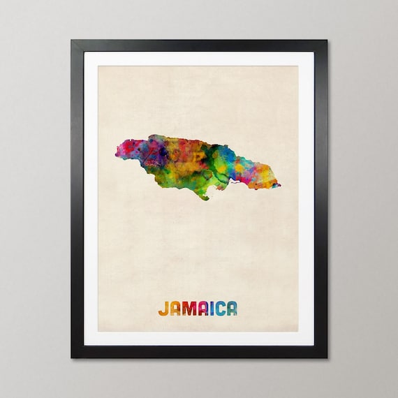 Jamaica Map, Watercolour Art Print Poster, Country Travel Wall Decor - JM (1337)