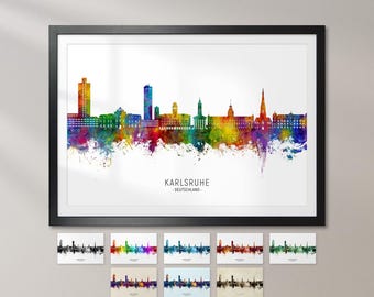 Karlsruhe Skyline Deutschland, Cityscape Art Print Poster KX (26721)