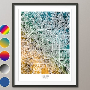 Milaan kaart, Italië stadskaart, aquarel Art Print Poster (31257)