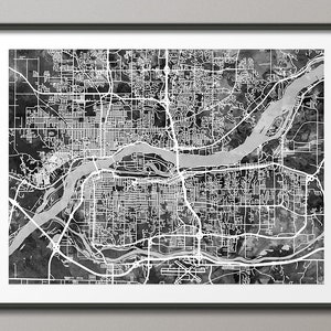 Mapa de Quad Cities, Davenport, Bettendorf, Rock Island, Moline, Impressão de arte (2506)