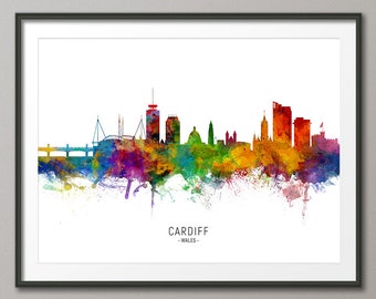 Cardiff Skyline Wales, Cityscape Painting Art Print Poster CX (6584)