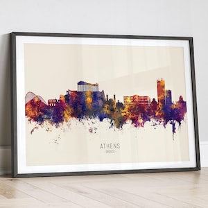 Athen Skyline Griechenland, Stadtansicht Malerei Kunstdruck Poster LX (15139)