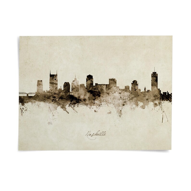 A silhouette of a city skyline, likely Nashville, with the text "Nashville" written below it.