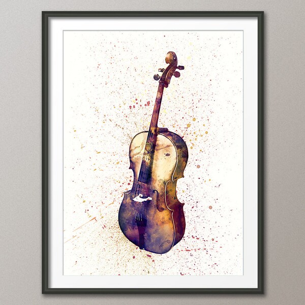 Cello, Abstracte Aquarel Muziek Instrument Art Print (2004)