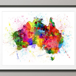 Australië kaart verfspatten, kunstafdruk (1054)