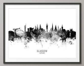 Glasgow Skyline, Glasgow Scotland Cityscape Art Print Poster (11463)