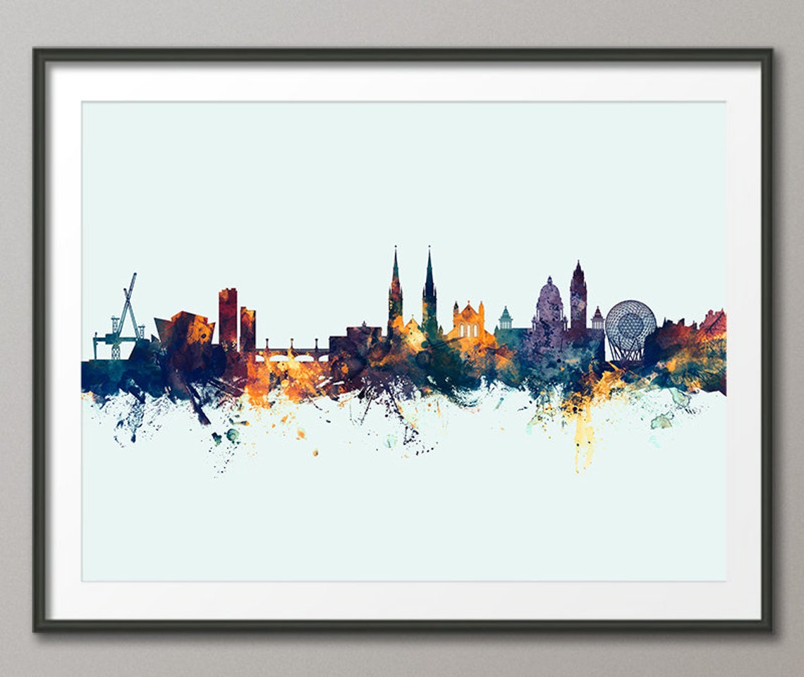 Belfast Skyline Belfast Cityscape Northern Ireland Art Print Etsy