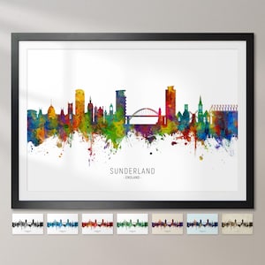 Sunderland Skyline Inglaterra, pintura de paisagem urbana, pôster de impressão artística CX (6593)