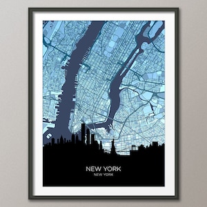 Carte des toits de la ville de New York, affiche imprimée paysage urbain (32256)