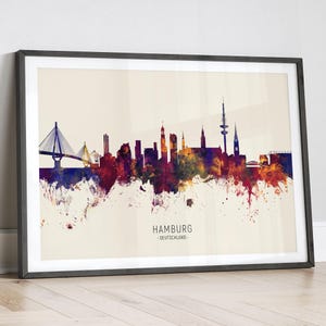 Hamburg Skyline Deutschland, Cityscape Painting Art Print Poster LX (14967)