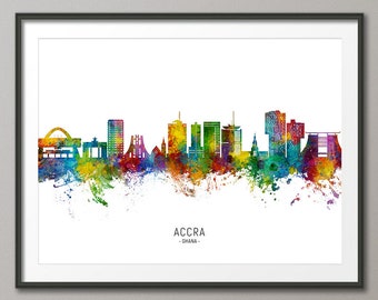 Accra Skyline Ghana, Cityscape Painting Art Print Poster CX (26859)