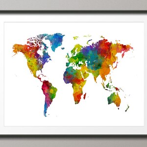 Carte aquarelle de la carte du monde, impression d'art WM (2395)