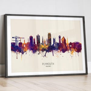Plymouth Skyline England, Cityscape Painting Art Print Poster LX (15241)