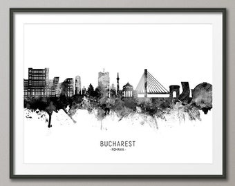 Bucharest Skyline, Bucharest Romania Cityscape Art Print Poster (11618)