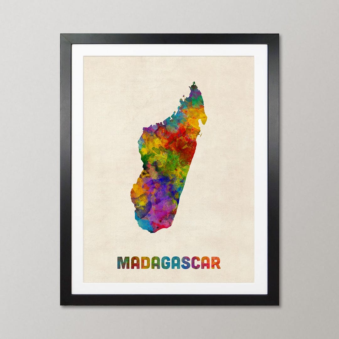 Madagascar Map, Watercolour Art Print Poster, Country Travel Wall Decor ...