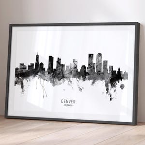Denver Skyline Colorado, Cityscape Painting Art Print Poster BX (11509)