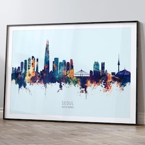 Seoul Skyline South Korea, Cityscape Painting Art Print Poster HX (12085)