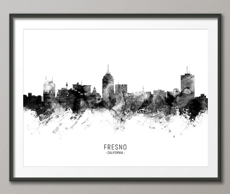 Fresno Skyline Fresno California Cityscape Art Print Poster Etsy