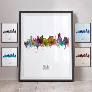 Tulsa Skyline, Tulsa Oklahoma Cityscape Art Print Poster Portrait PX (5087)