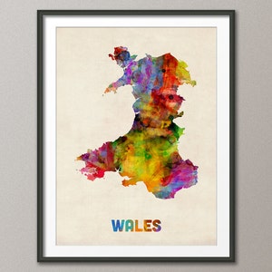 Wales Aquarell Landkarte, Kunstdruck (577)