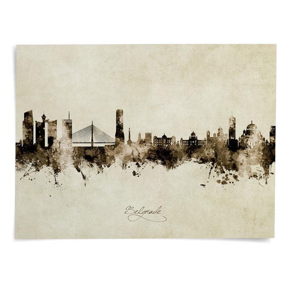 抽象画（版画）【ベオグラード Belgrade】 Belgrade Skyline Serbia, Cityscape Art Print Poster BX (22713