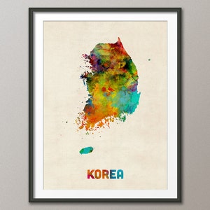 Korea Watercolor Map, Art Print (1314)