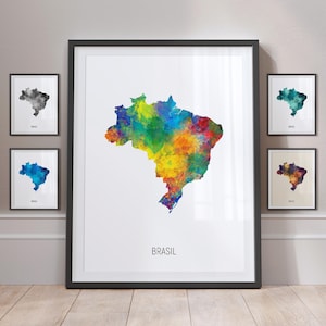 Brasil Map, Watercolour Painting Art Print Poster MX (10791)