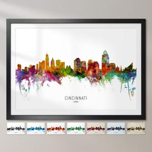 Cincinnati Skyline Ohio, Cityscape Painting Art Print Poster CX (6564)
