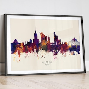 Warsaw Skyline Poland, Cityscape Painting Art Print Poster LX (14994)