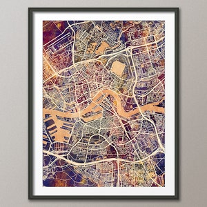 Carte de Rotterdam, plan de la ville de Rotterdam, Pays-Bas, impression d'art (4554)