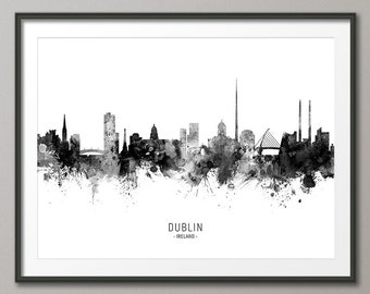 Dublin Skyline, Dublin Ireland Cityscape Art Print Poster (11460)