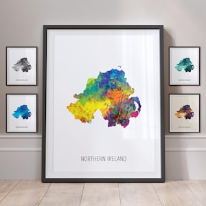 Carte de l'Irlande du Nord, aquarelle, impression d'art, poster MX (10903)