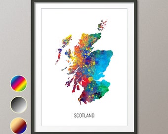 Scotland Map, Watercolour Art Print Poster, Colour, Black White, Beige (10929)