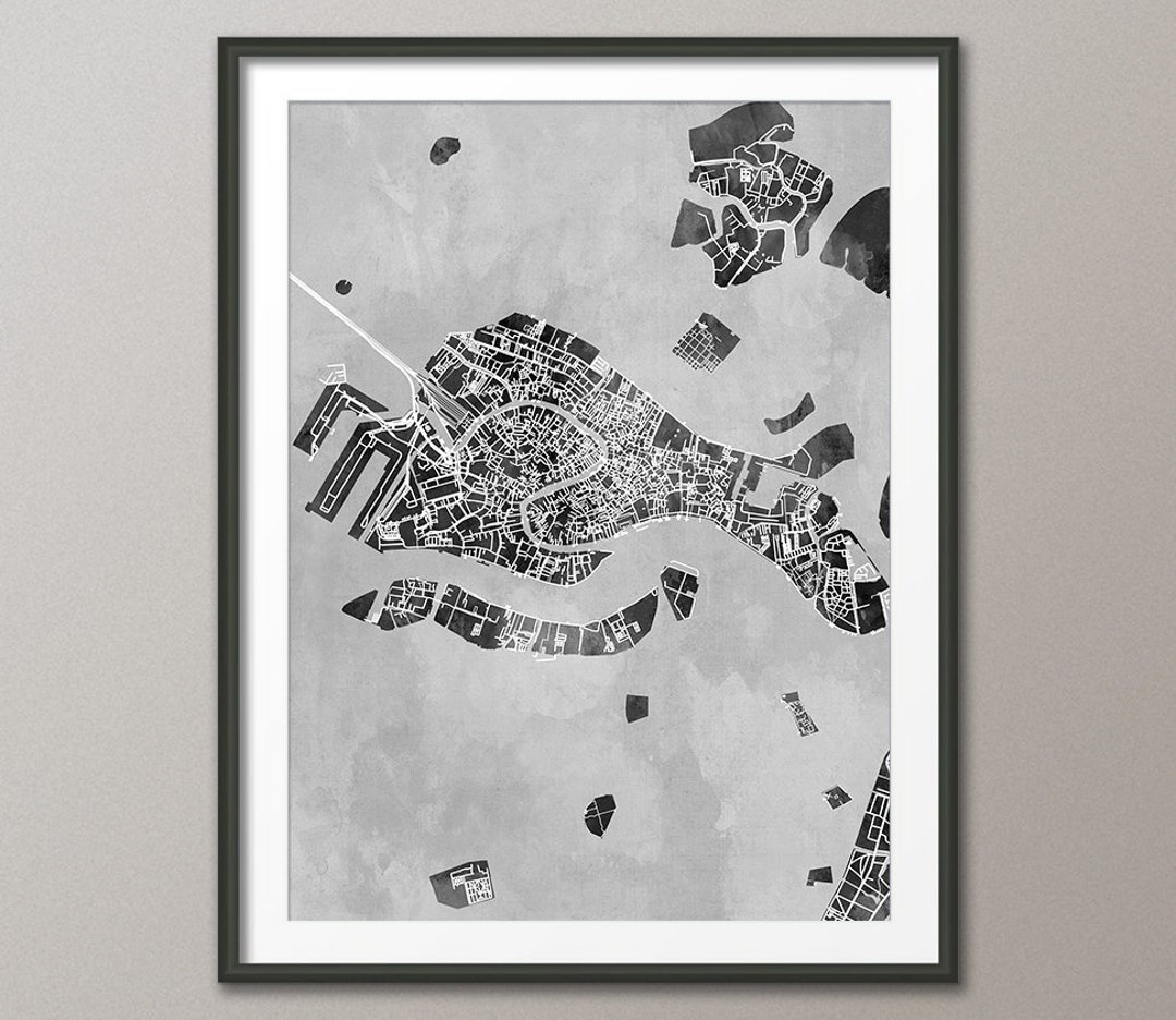 Venice Map Venice Italy City Map Watercolour Art Print Black - Etsy