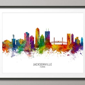 Jacksonville Skyline Floride, Paysage urbain Peinture Art Print Poster CX 6693 image 1