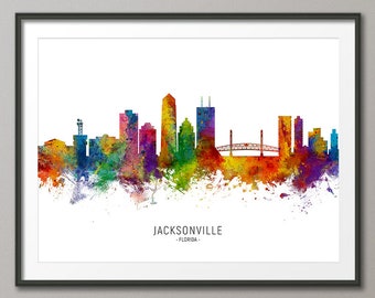 Jacksonville Skyline Florida, Cityscape Painting Art Print Poster CX (6693)