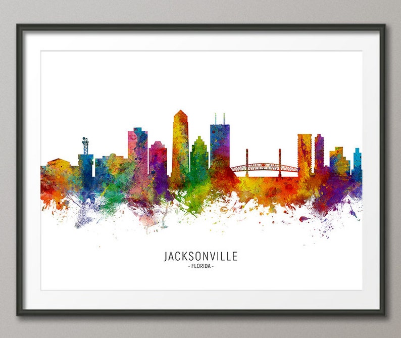 Jacksonville Skyline Floride, Paysage urbain Peinture Art Print Poster CX 6693 image 1