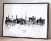 Paris Skyline France, Cityscape Painting Art Print Poster BX (11480)