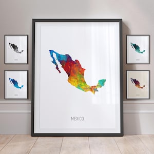 Kaart van Mexico, aquarel schilderij Art Print poster MX (10884)