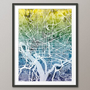 Carte de Washington DC, impression d'art de plan de rue de la ville (1927)