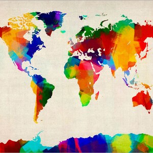 Rolled Paint Map of the World Map, Art Print 894 image 2