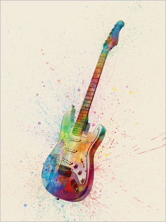 Electric Guitar Abstract Watercolor Music Instrument Art Print