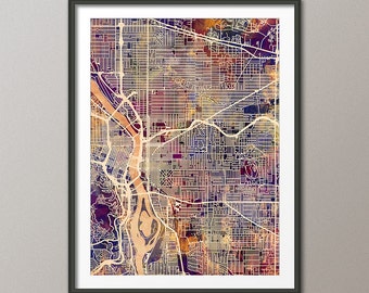 Mapa de Portland, mapa de la ciudad de Portland, Oregón, impresión artística (2737)