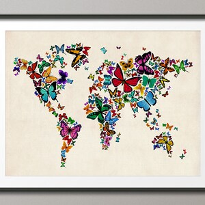 Butterflies Map of the World Map, Art Print WM (449)