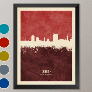Cardiff Skyline, Cardiff Cityscape Wales, Aquarell Kunstdruck Poster (4709)