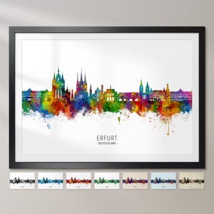 Erfurt skyline Duitsland, stadsgezicht schilderij kunst print poster CX (33876)